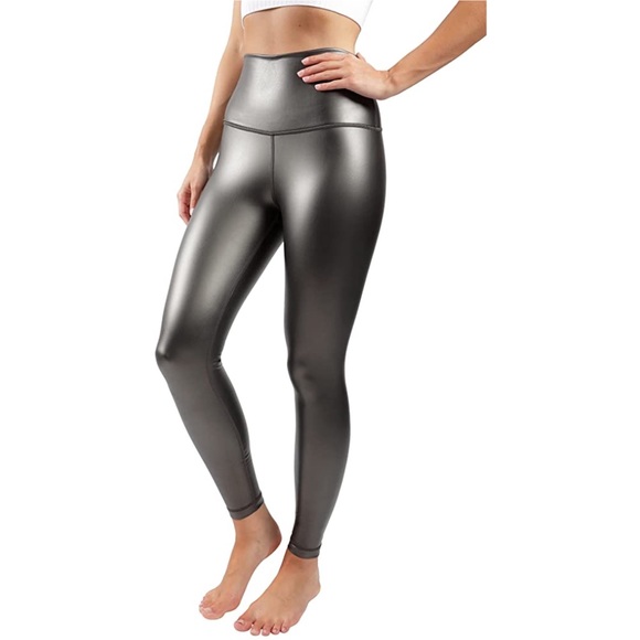 90 Degree by Reflex Leatherette Legging Faux Leather High Rise Gunmetal Grey New - Picture 2 of 10